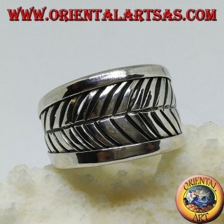 Anillo de plata de banda, ranuras de hojas ajustables