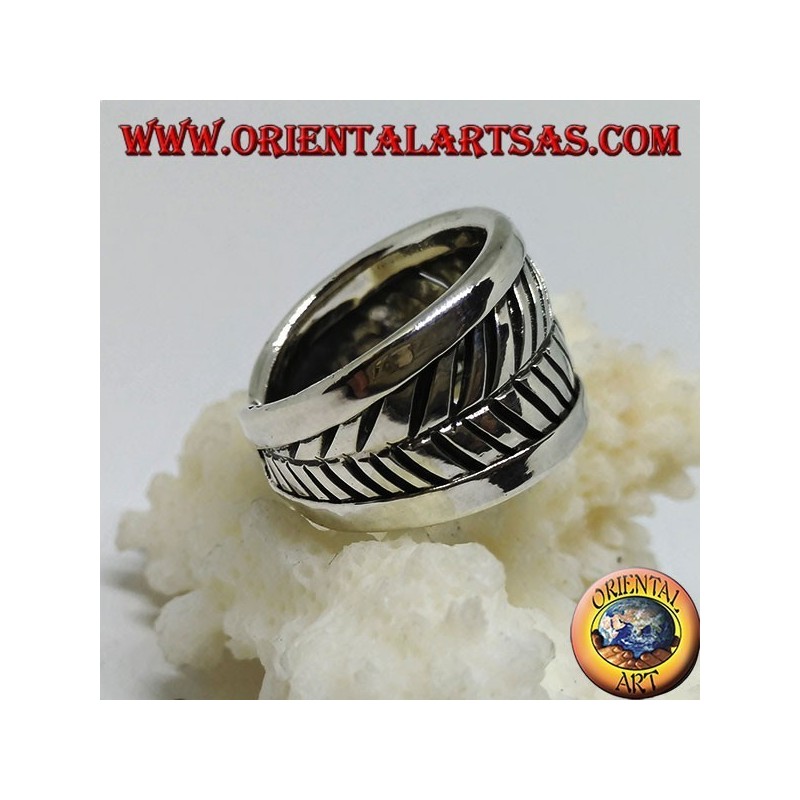 Anillo de plata de banda, ranuras de hojas ajustables