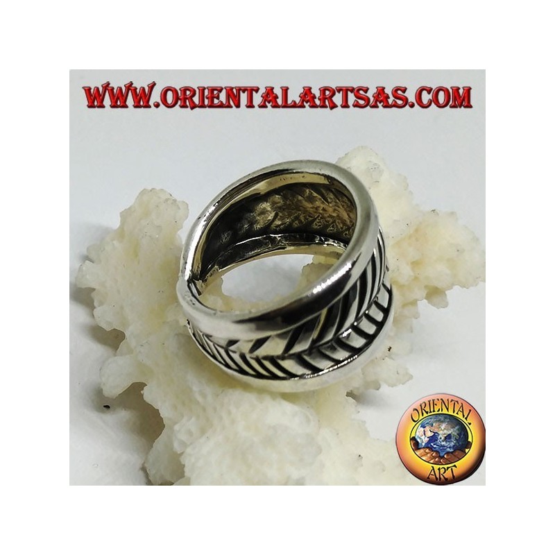 Anillo de plata de banda, ranuras de hojas ajustables
