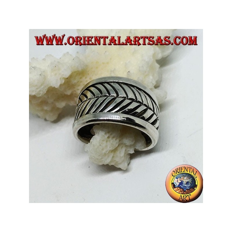 Anillo de plata de banda, ranuras de hojas ajustables
