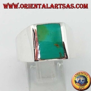 Anello in argento semplice con turchese naturale rettangolare (25)