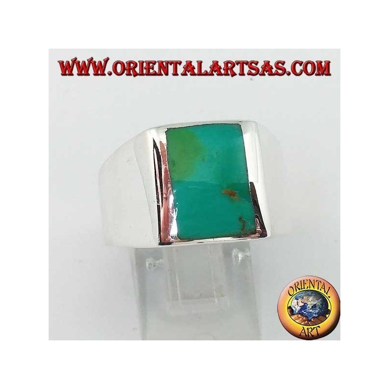 Simple silver ring with natural rectangular turquoise  (25)