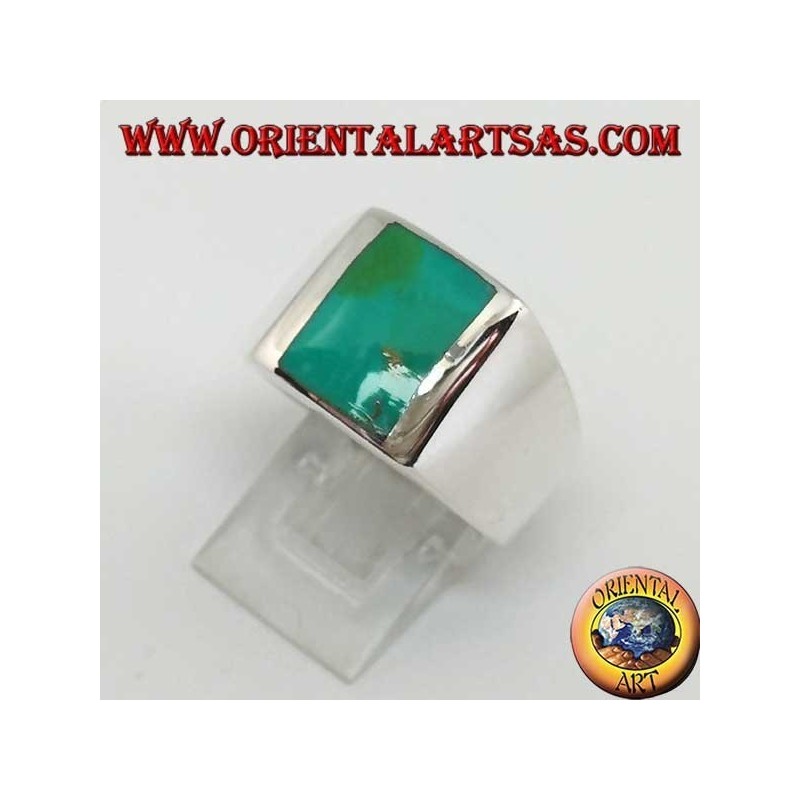 Anillo simple de plata con turquesa natural rectangular  (25)