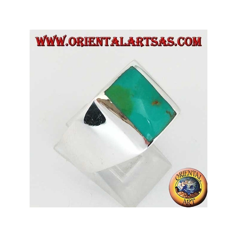 Anello in argento semplice con turchese naturale rettangolare (25)