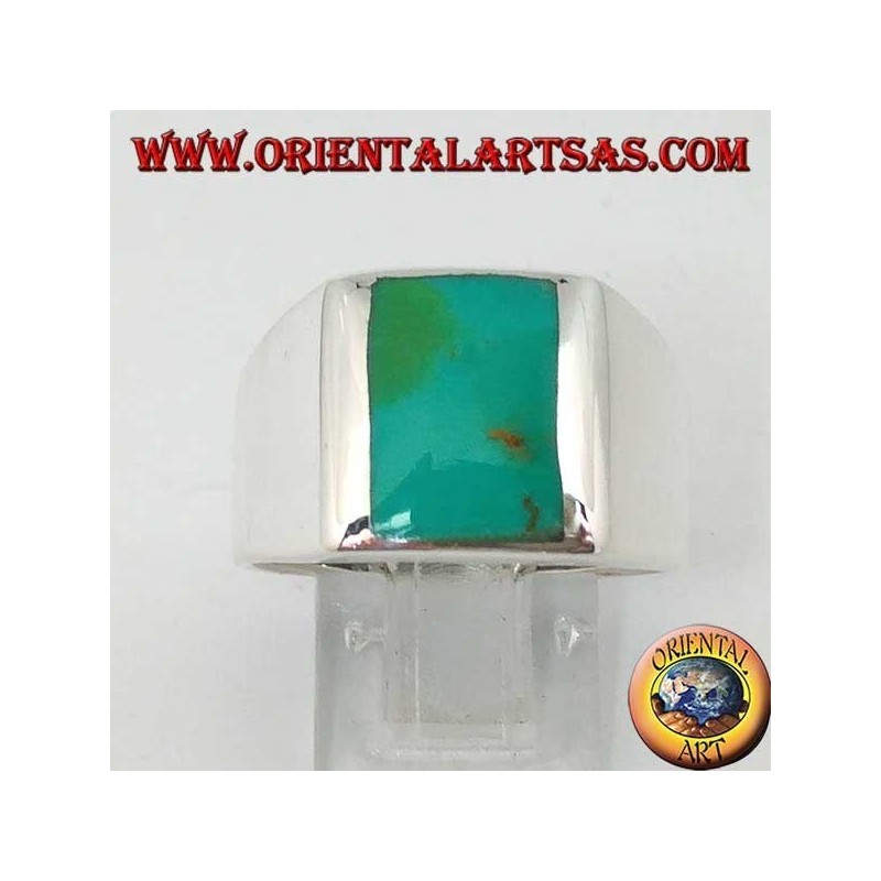 Anello in argento semplice con turchese naturale rettangolare (25)