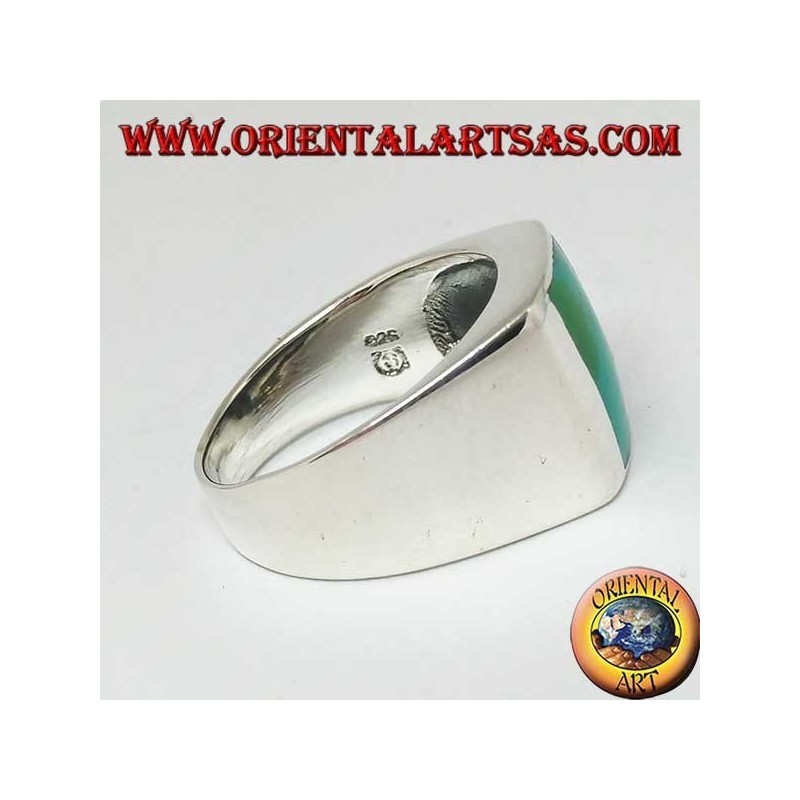 Bague en argent simple avec turquoise rectangulaire naturelle  (25)