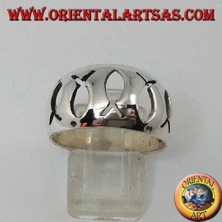 Rounded silver ring with openwork Ichthys (symbol of Christianity)