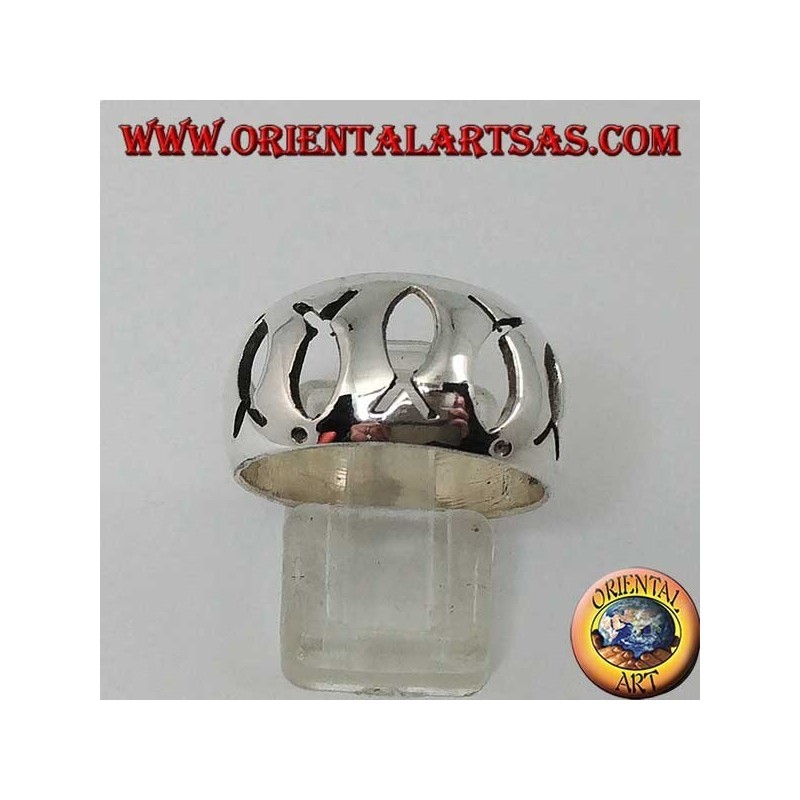 Anillo de plata redondeado con calados Ichthys (símbolo del cristianismo)