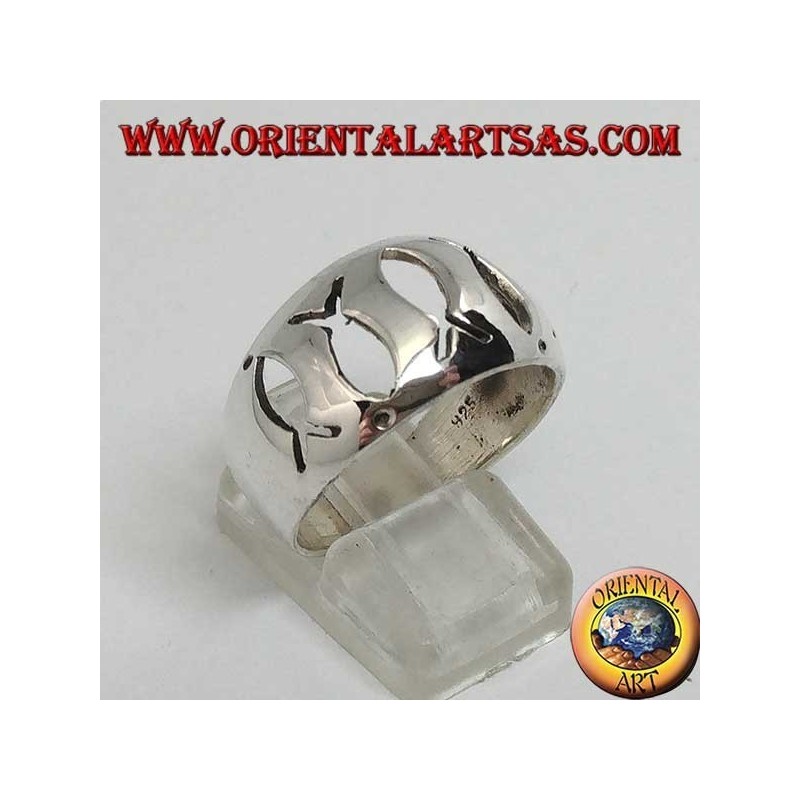 Anello in argento  bombato con Ichthys (simbolo della cristianità) traforati