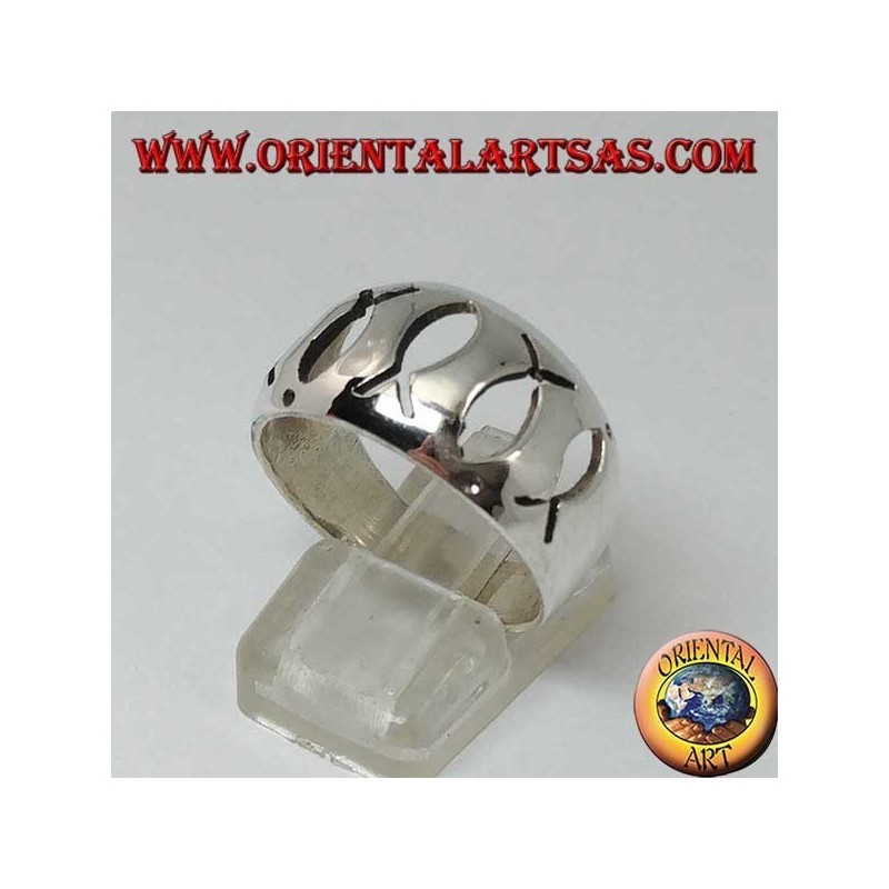 Anillo de plata redondeado con calados Ichthys (símbolo del cristianismo)