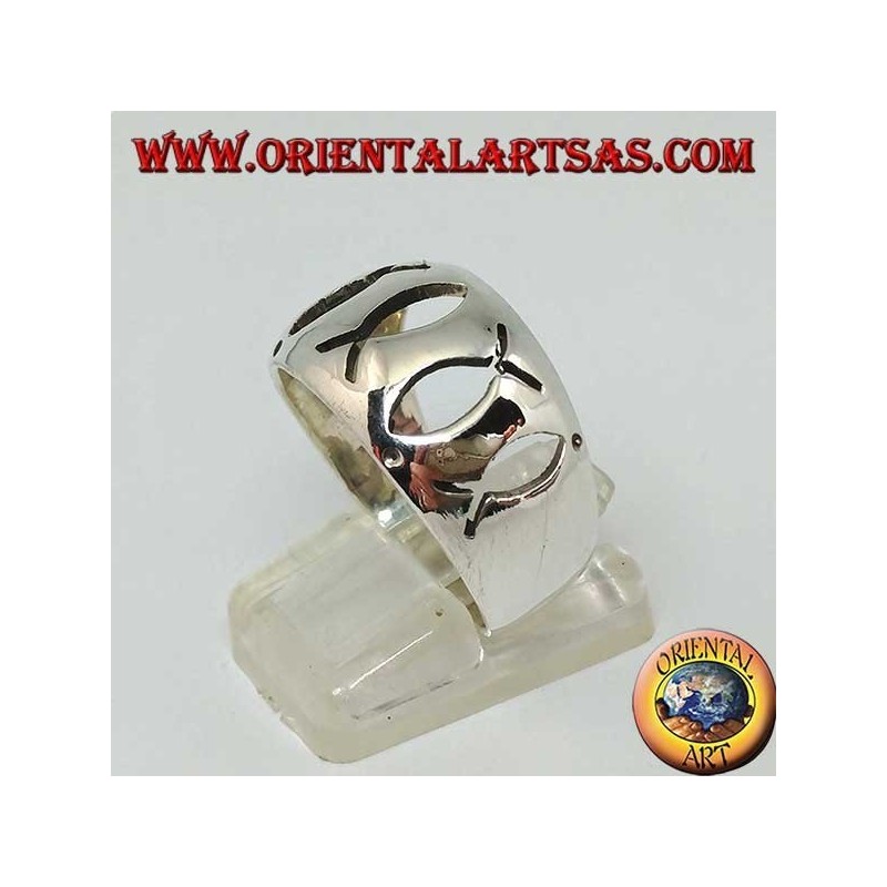 Anillo de plata redondeado con calados Ichthys (símbolo del cristianismo)