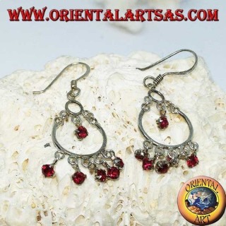 Silver earrings with 5 + 1 small red zircons