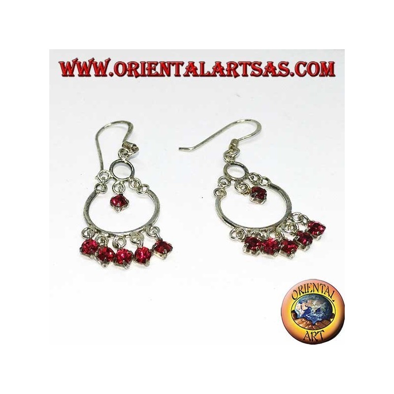 Silver earrings with 5 + 1 small red zircons