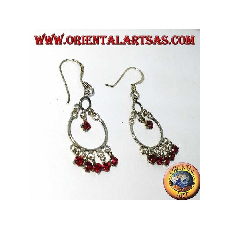 Silver earrings with 5 + 1 small red zircons