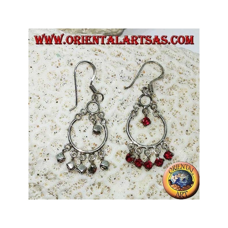 Silver earrings with 5 + 1 small red zircons