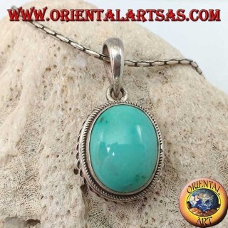 Ciondolo in argento con Turchese naturale ovale e bordo intrecciato