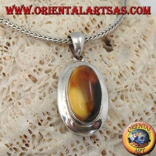 Ciondolo in argento con ambra tibetana naturale ovale 