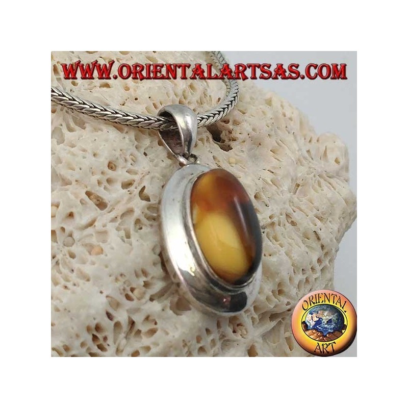 Colgante de plata con ámbar tibetano natural ovalado