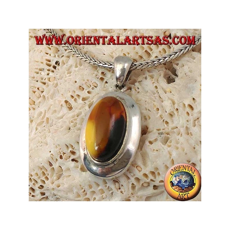 Colgante de plata con ámbar tibetano natural ovalado
