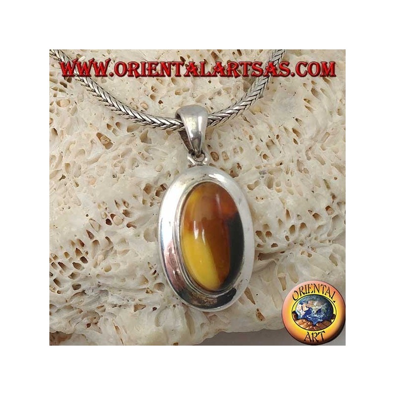 Pendentif en argent avec ambre tibétain naturel ovale