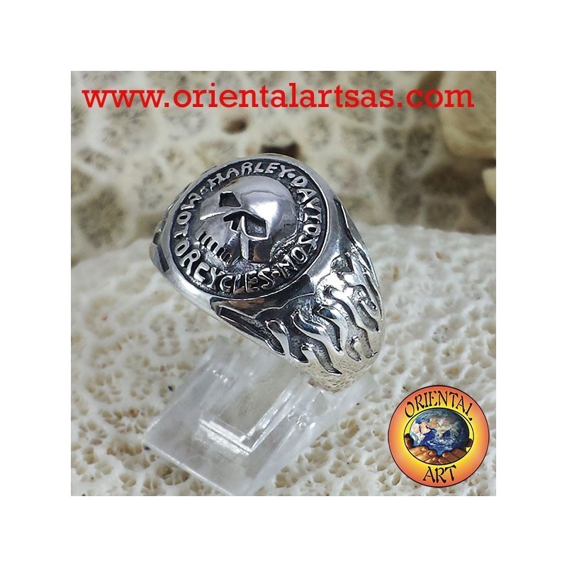 Anello Teschio Harlry Davidson motociclista in argento
