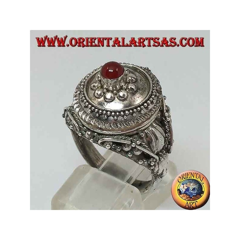Silver poison ring with carnelian