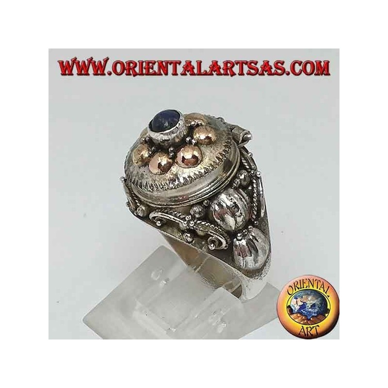 Silberring mit Giftbox mit Gold- und Lapislazulikugeln