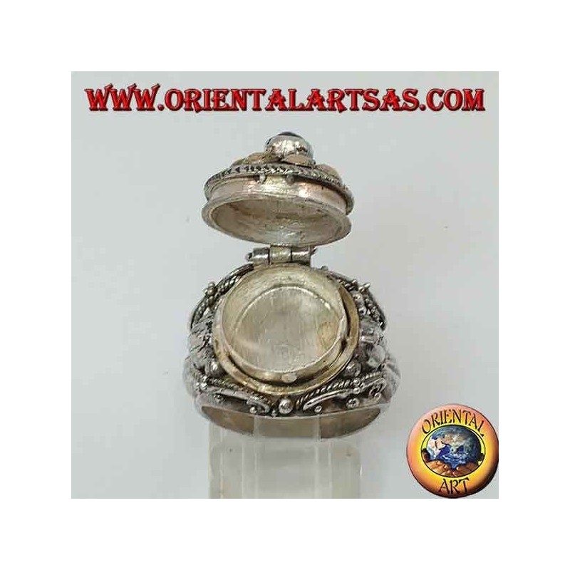 Silberring mit Giftbox mit Gold- und Lapislazulikugeln