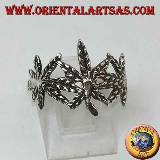 Anillo de plata con 3 hojas de marihuana talladas