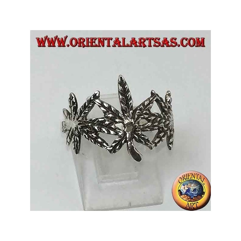 Silver ring with 3 carved marijuana leaves