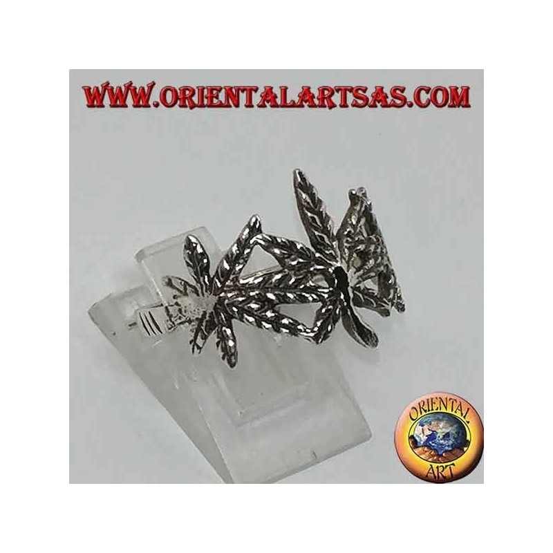 Silver ring with 3 carved marijuana leaves