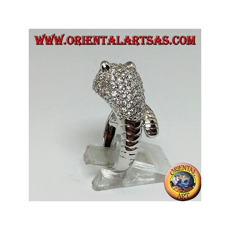 Panther silver ring studded with cubic zirconia with ruby eyes