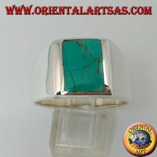 Simple silver ring with natural rectangular turquoise  (28)