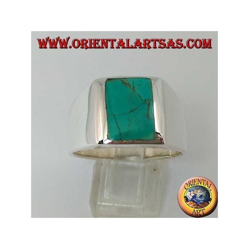 Simple silver ring with natural rectangular turquoise  (28)