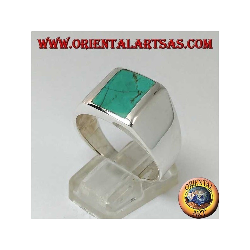 Anello in argento semplice con turchese naturale rettangolare (28)