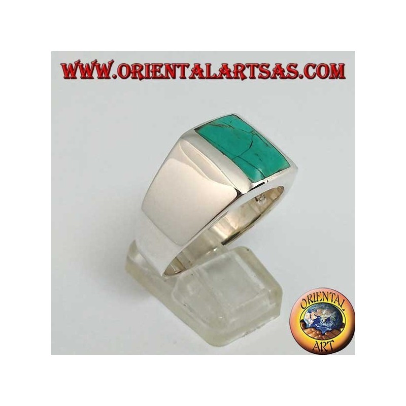 Anello in argento semplice con turchese naturale rettangolare (28)