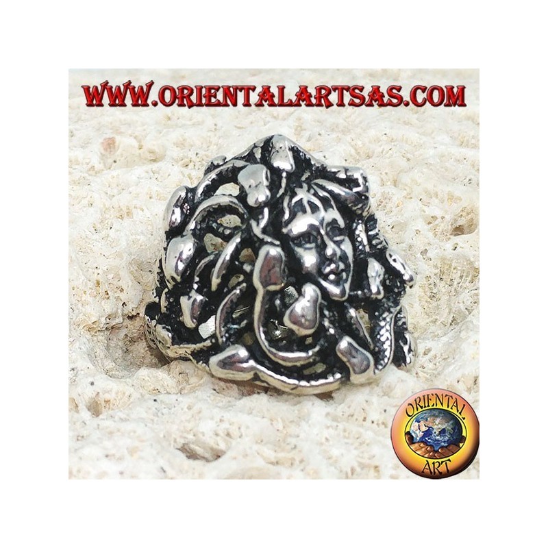 Bague tête de méduse en argent avec serpents