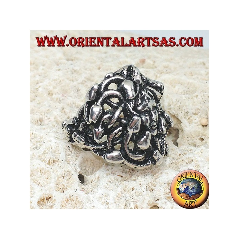 Bague tête de méduse en argent avec serpents