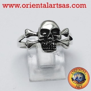 ring skull with bones silver