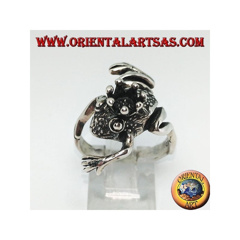 Anillo de plata de rana con corona