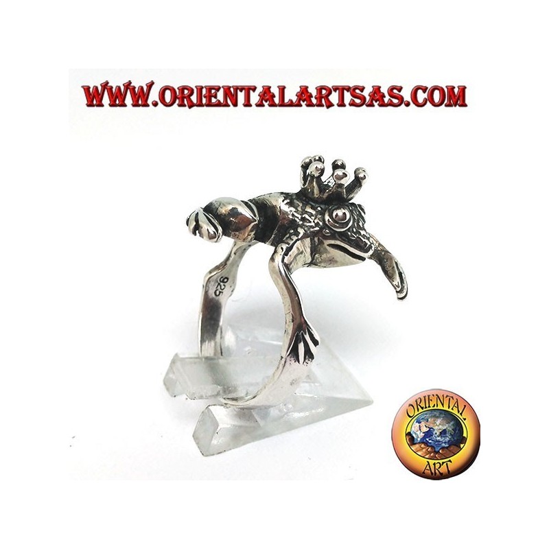 Silberner Froschring mit Krone