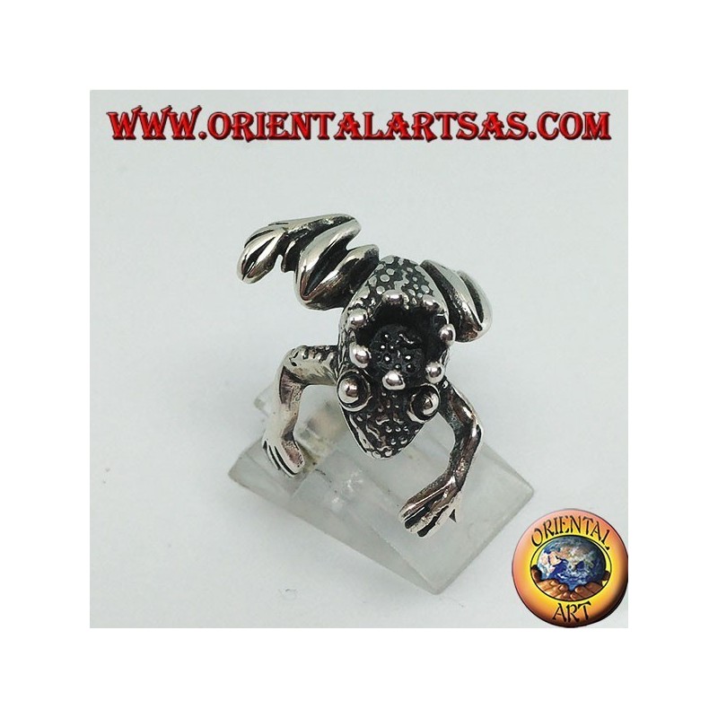 Anillo de plata de rana con corona
