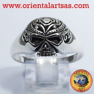 Anello Teschio tatuato in argento