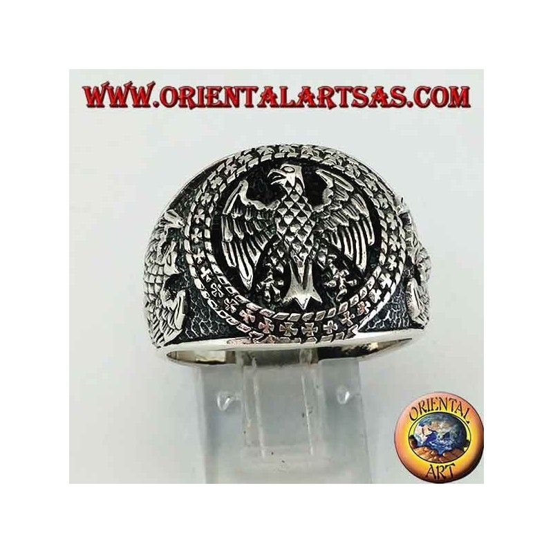Silver ring with federal bas-relief eagles