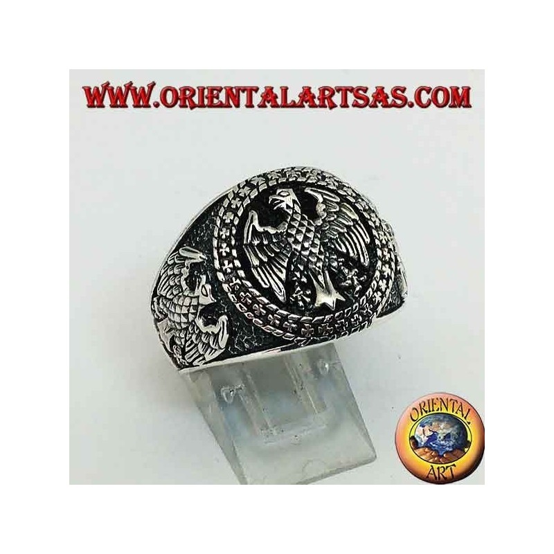Silver ring with federal bas-relief eagles