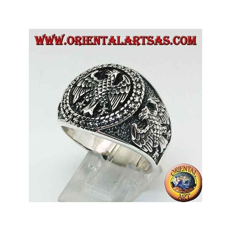 Bague en argent avec aigles en bas-relief fédéraux