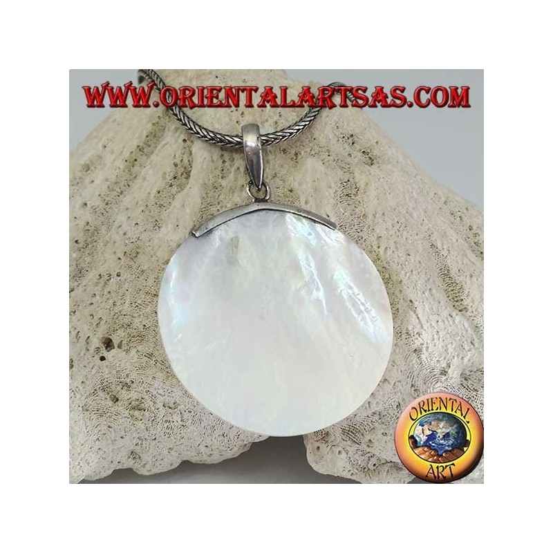 Ciondolo con madreperla tonda e gancio in argento decorato