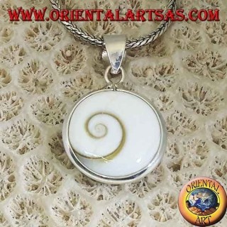 Colgante de plata de doble cara del ojo de Santa Lucía, Astraea rugosa concha