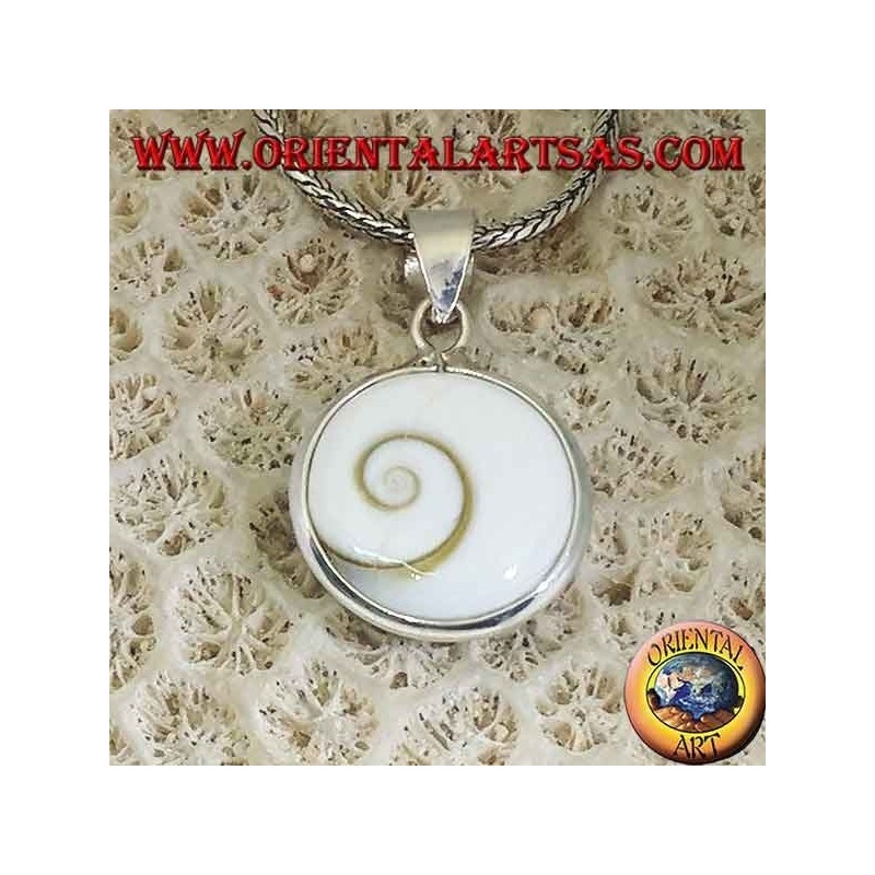 Colgante de plata de doble cara del ojo de Santa Lucía, Astraea rugosa concha