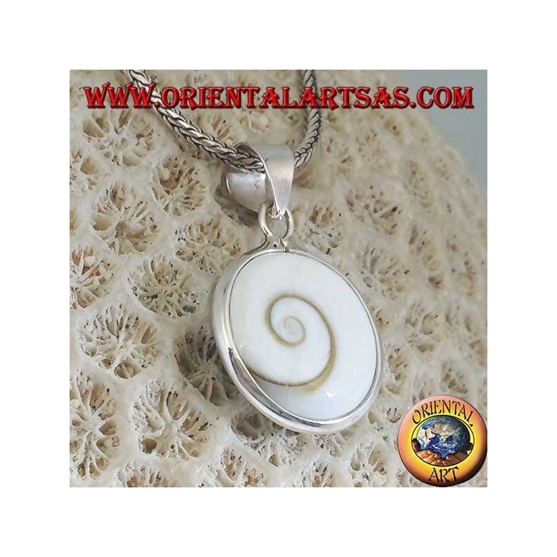 Silver pendant double sided eye of Saint Lucia, Astraea rugosa shell